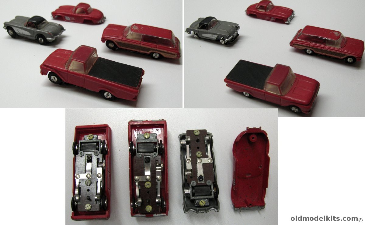 Aurora 1/87 Three Aurora HO Scale Slot Cars and One Body Corvette